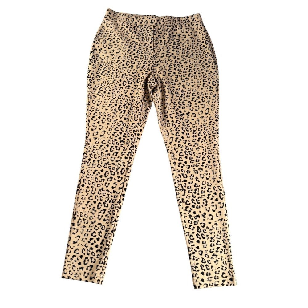 Chico's Womens High Waisted Leopard Print Leggings‎ Tan Black Slim Pants SZ 8R